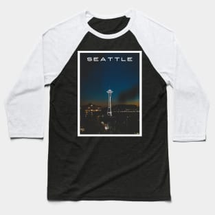 Seattle WA City Inspired Rainy Night City Sky Baseball T-Shirt